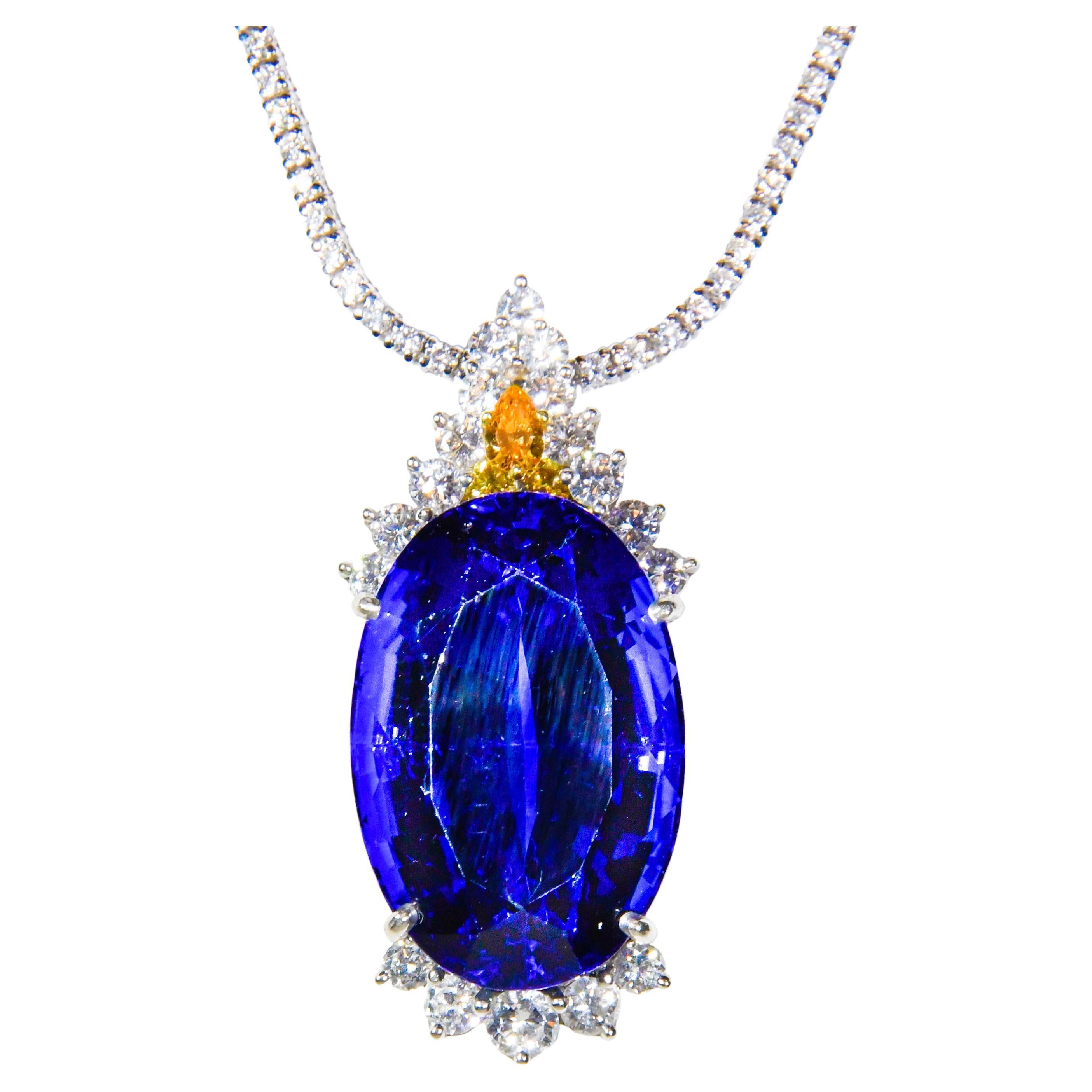 18K White Tremendous 40.53 Carat Tanzanite and Diamond Necklace
