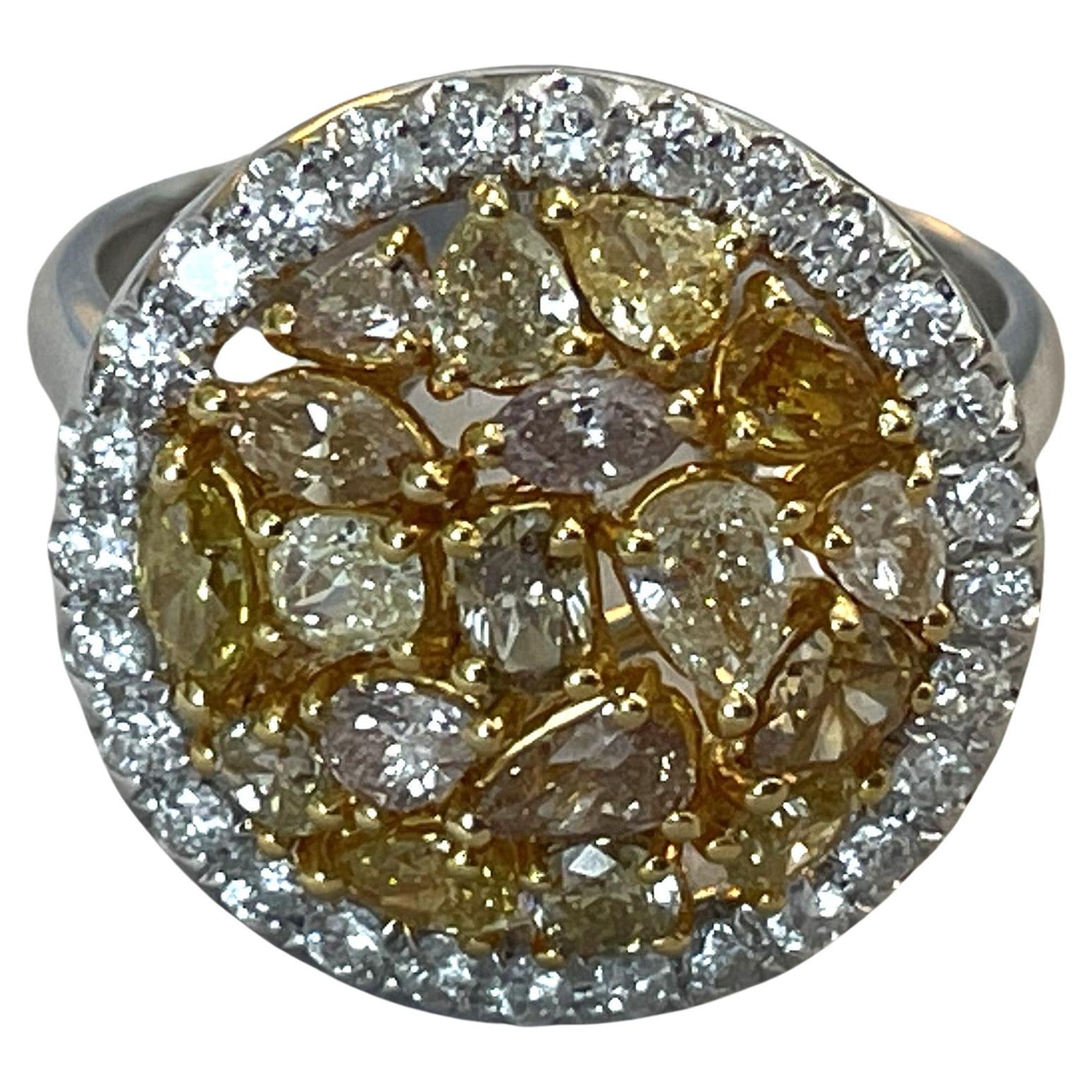18K White & Yellow Diamond Cluster Ring