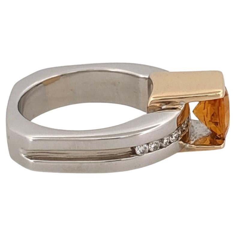 Modern 18K White & Yellow Gold 1.10 Carat Citrine 0.30 Carat Diamond Ring For Sale