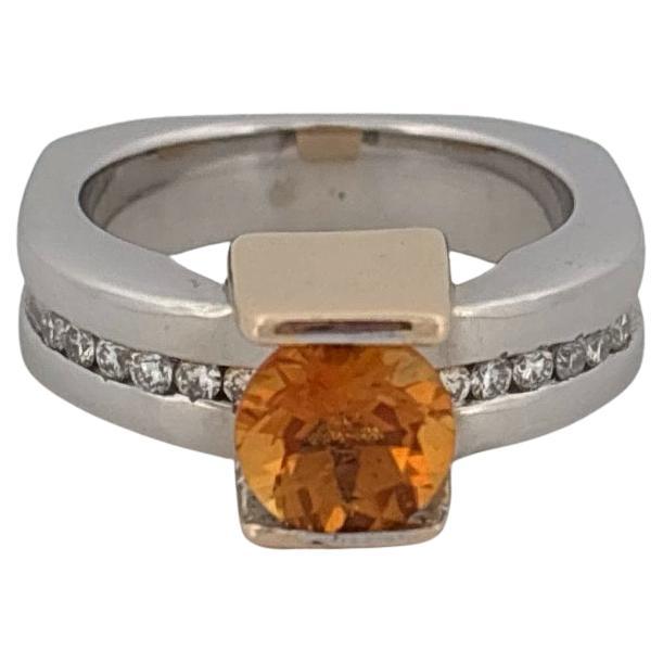 Round Cut 18K White & Yellow Gold 1.10 Carat Citrine 0.30 Carat Diamond Ring For Sale