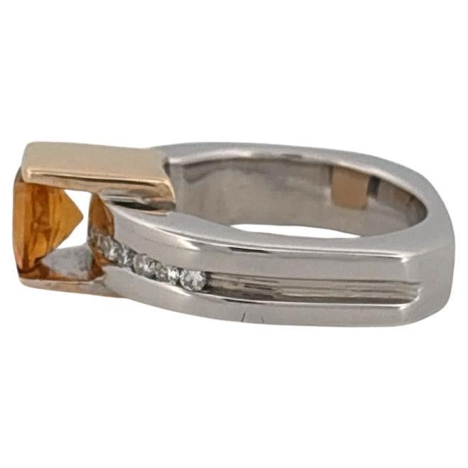 18K White & Yellow Gold 1.10 Carat Citrine 0.30 Carat Diamond Ring In Good Condition For Sale In Sewickley, PA