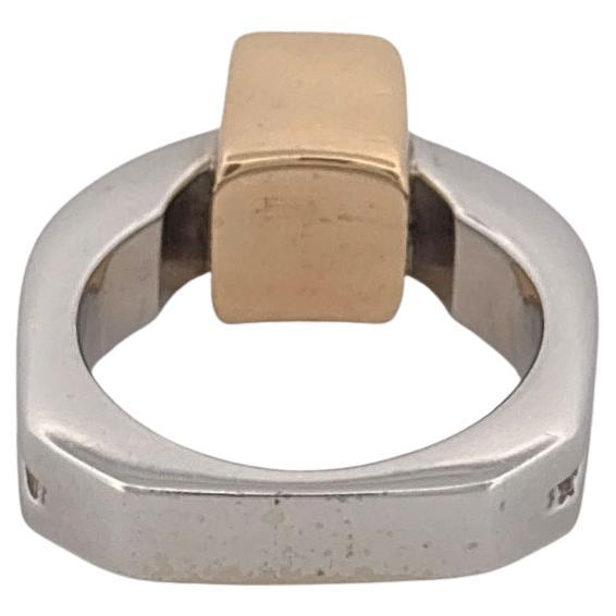 Women's or Men's 18K White & Yellow Gold 1.10 Carat Citrine 0.30 Carat Diamond Ring For Sale