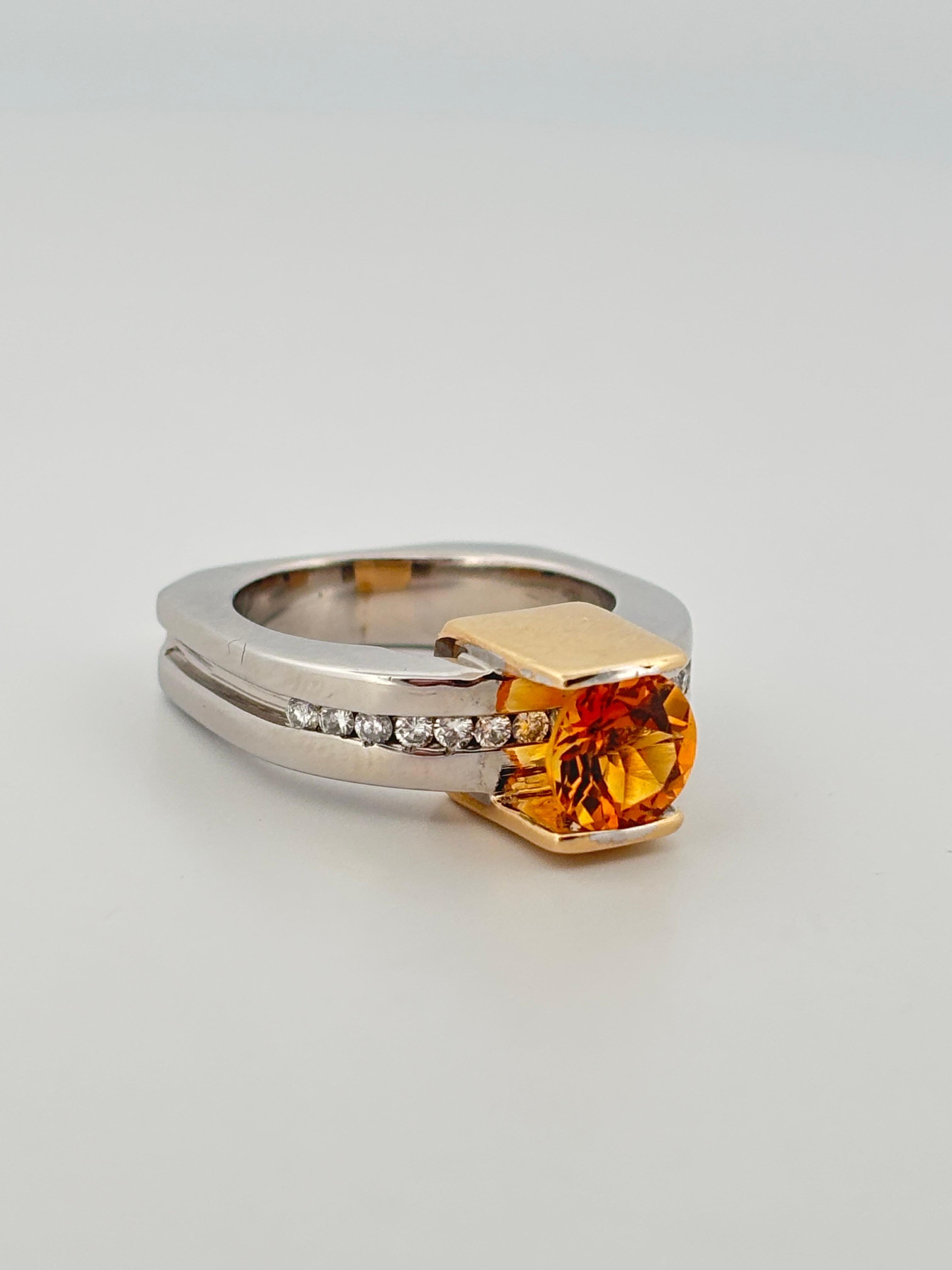 18K White & Yellow Gold 1.10ctw Citrine 0.30ctw Diamond Ring For Sale 5