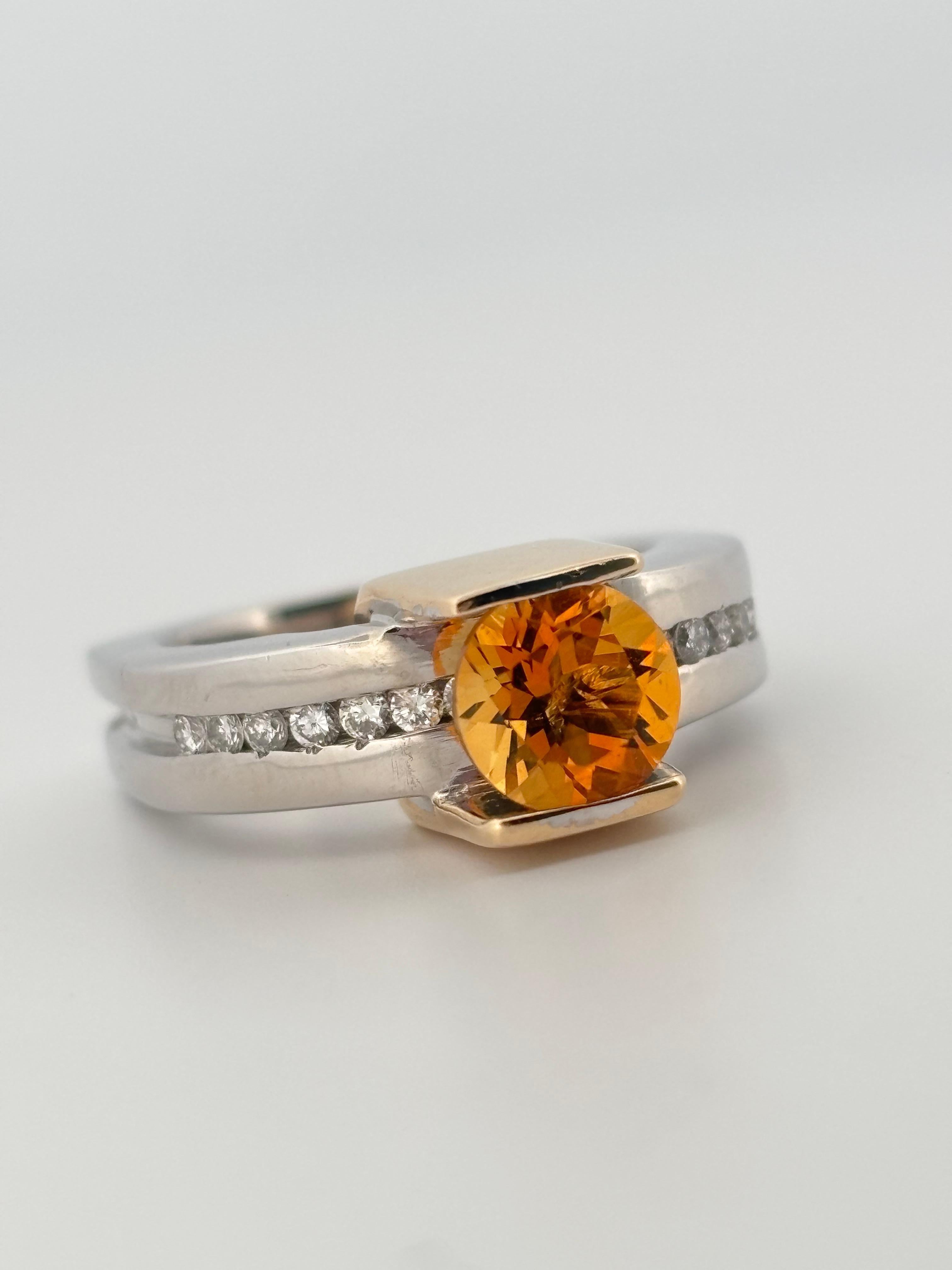 18K White & Yellow Gold 1.10ctw Citrine 0.30ctw Diamond Ring For Sale 6
