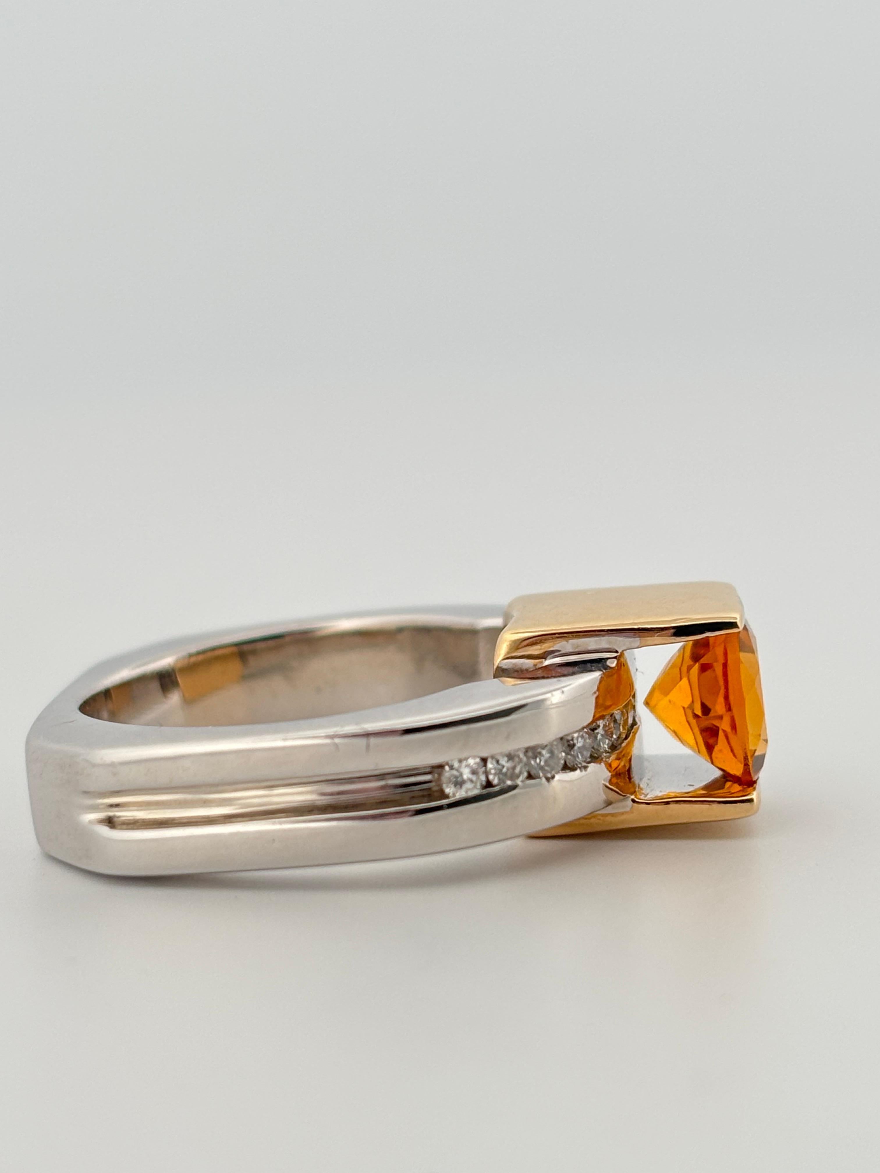Modern 18K White & Yellow Gold 1.10ctw Citrine 0.30ctw Diamond Ring For Sale