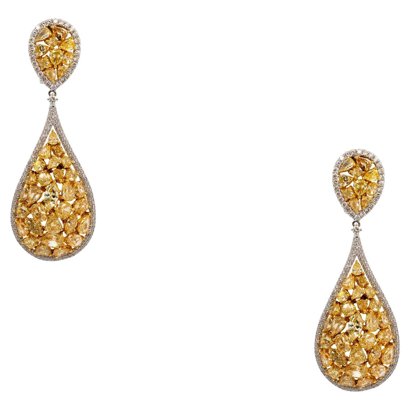 18k White & Yellow Gold 1.80ct Round Brilliant and 14.59ct Fancy Color Earrings For Sale