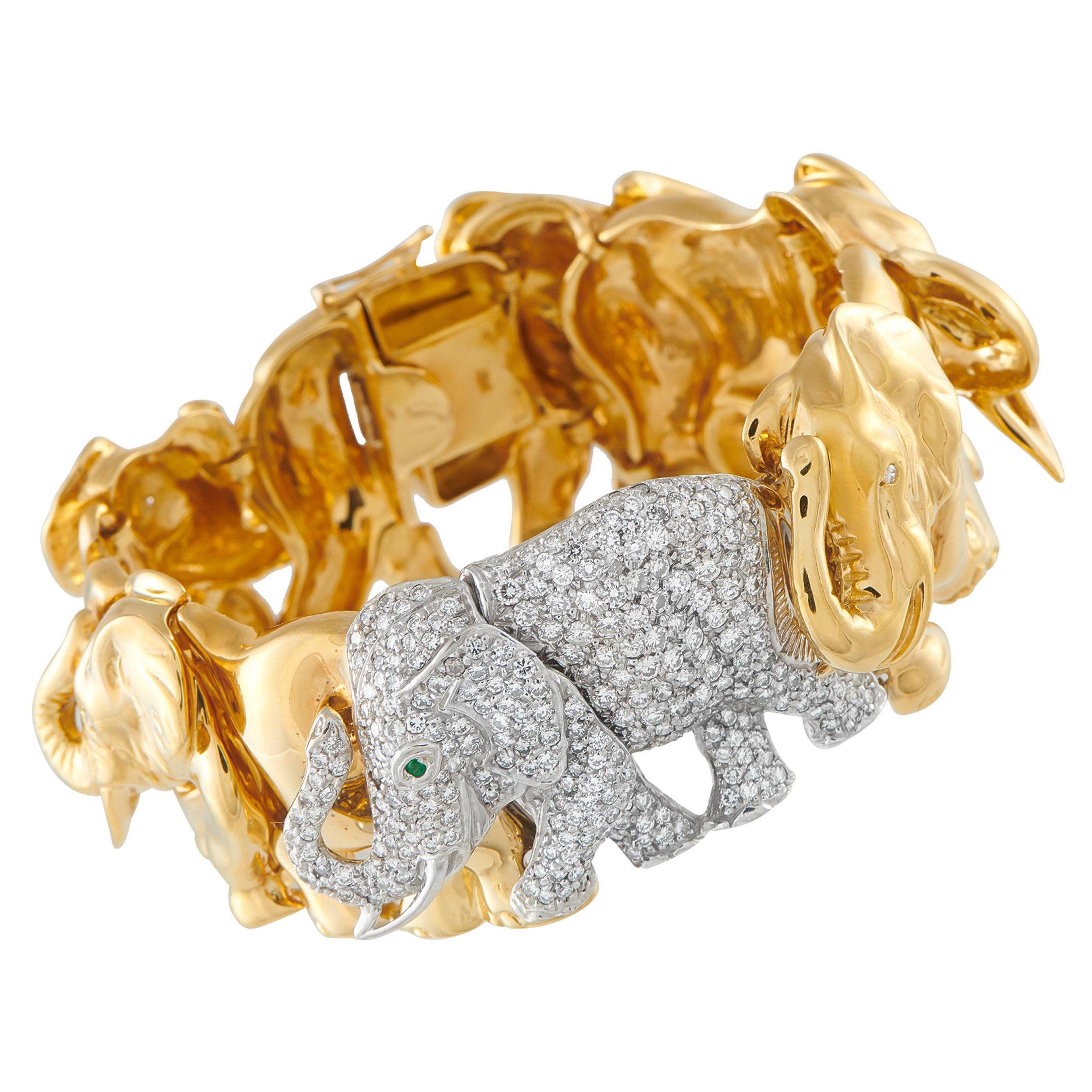 18K Weiß 
Gelbgold 2,90ct Diamant Elefanten Armband MF09-121025 im Angebot