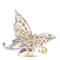 18K White & Yellow Gold 3.0ct Diamond & Ruby French Butterfly Brooch MF01-010326