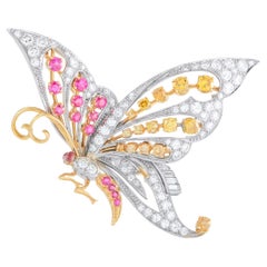 18K White & Yellow Gold 3.0ct Diamond & Ruby French Butterfly Brooch MF01-010326