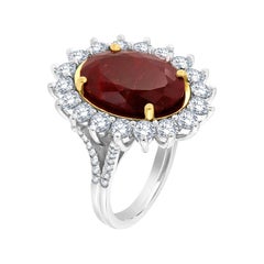 18K White & Yellow Gold 9.67 Carat Oval Un-Heated Ruby and Diamonds GIA