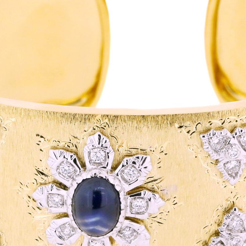 18K White Gold and Yellow Gold - 50.53 GM
3 Sapphires - 5.24 CT
40 Diamonds - 0.77 CT

Lead time: 3-4 weeks

The family-owned company, Althoff Jewelry, has one mission – create elegant, luxurious and graceful pieces. Explore bracelets, earrings and