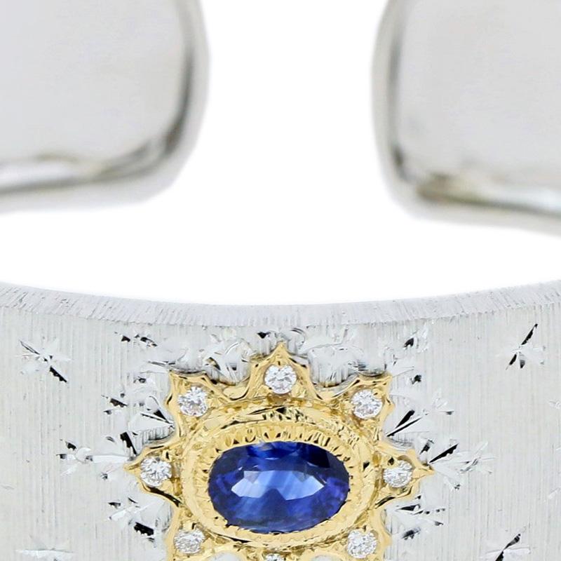 18K White Gold and Yellow Gold - 43.51 GM
3 Sapphires - 3.37 CT
38 Diamonds - 0.69 CT

Lead time: 3-4 weeks

The family-owned company, Althoff Jewelry, has one mission – create elegant, luxurious and graceful pieces. Explore bracelets, earrings and
