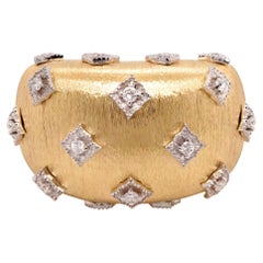 18 Karat Weiß- und Gelbgold Kuppelring mit handwerklichem Diamant in florentinischem Finish