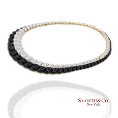 18K White & Yellow Gold Black Natural Onyx Necklace with Natural White Diamonds