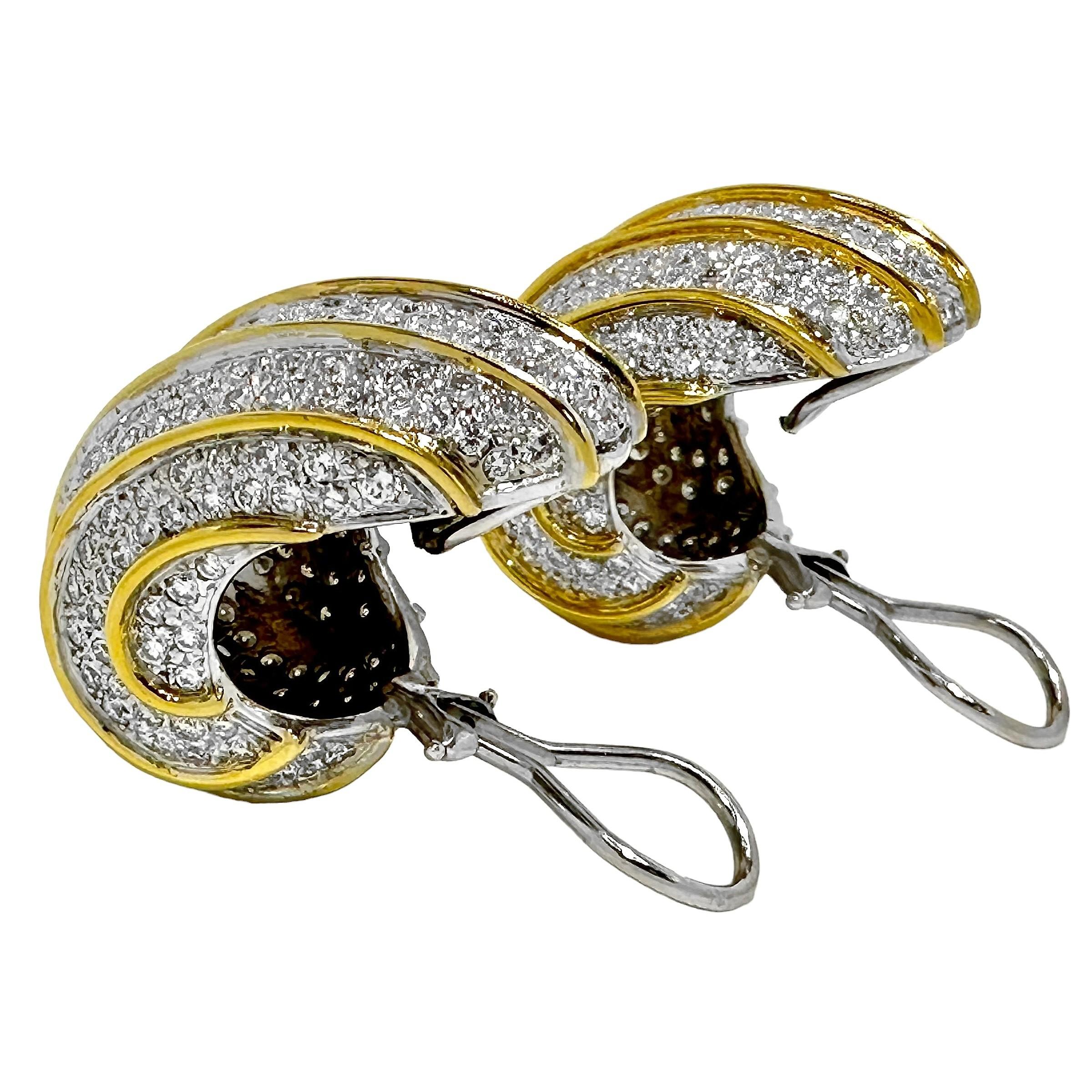 Modern 18K White & Yellow Gold Cocktail Earrings with 10Ct Total Approx. Diamond Weight For Sale