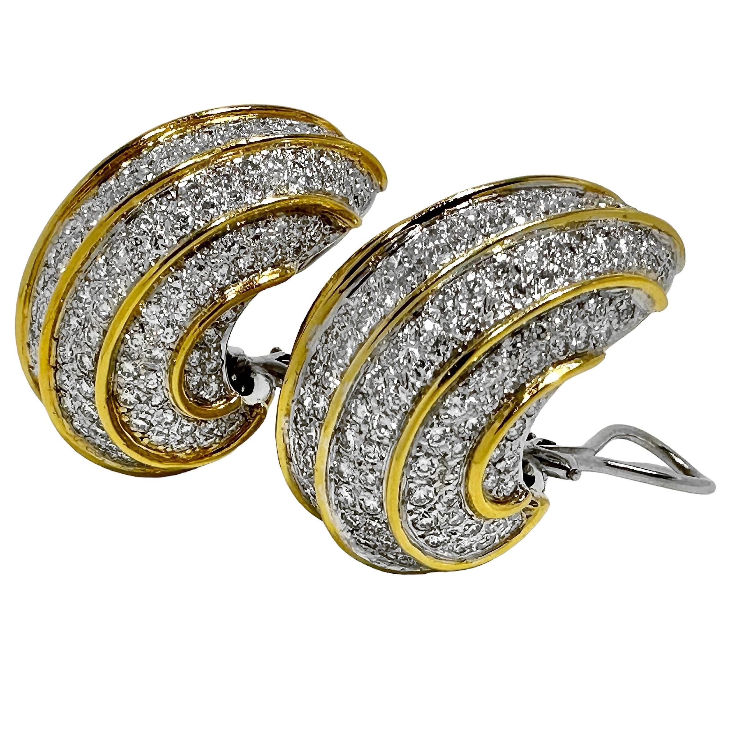 Brilliant Cut 18K White & Yellow Gold Cocktail Earrings with 10Ct Total Approx. Diamond Weight For Sale