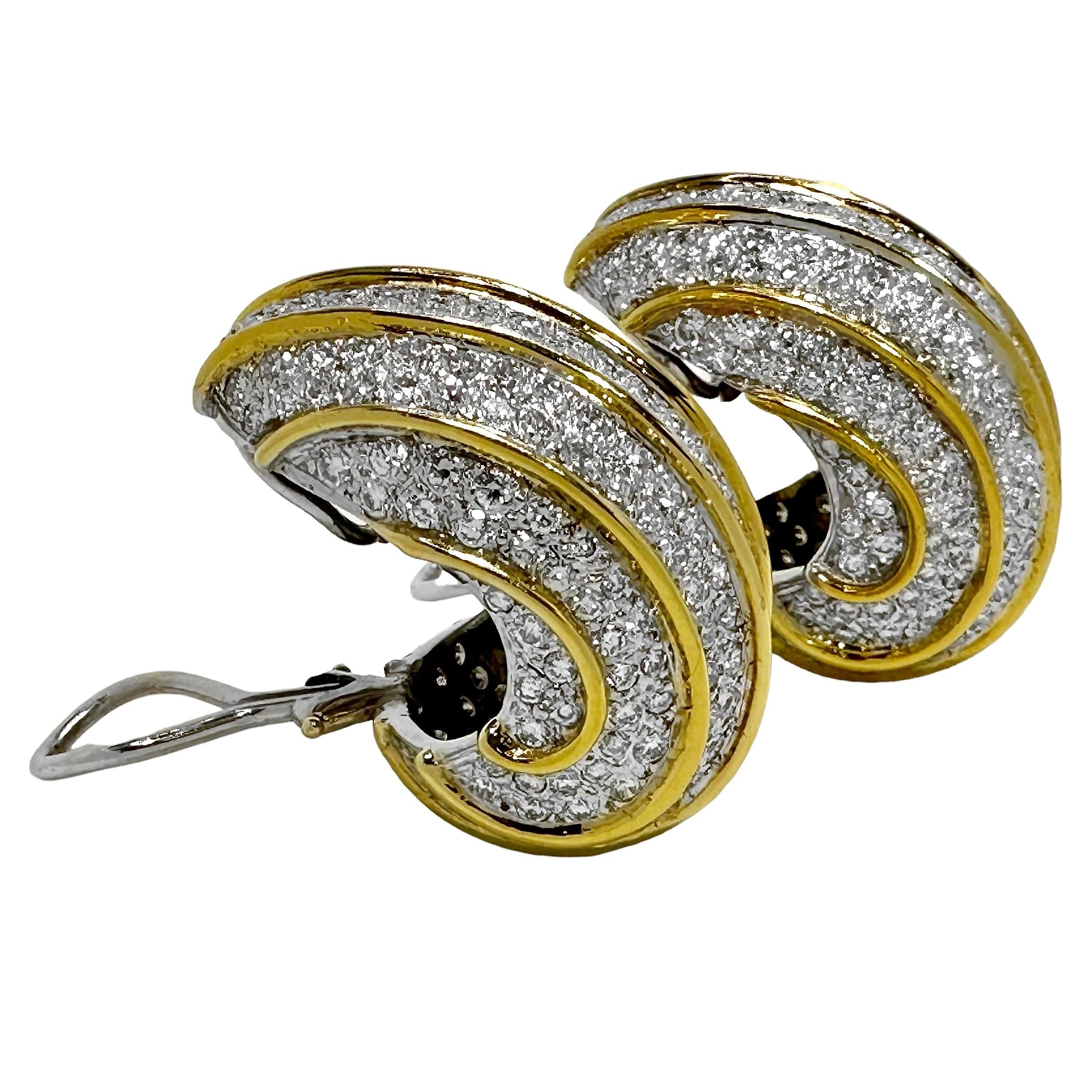 Women's 18K White & Yellow Gold Cocktail Earrings with 10Ct Total Approx. Diamond Weight For Sale