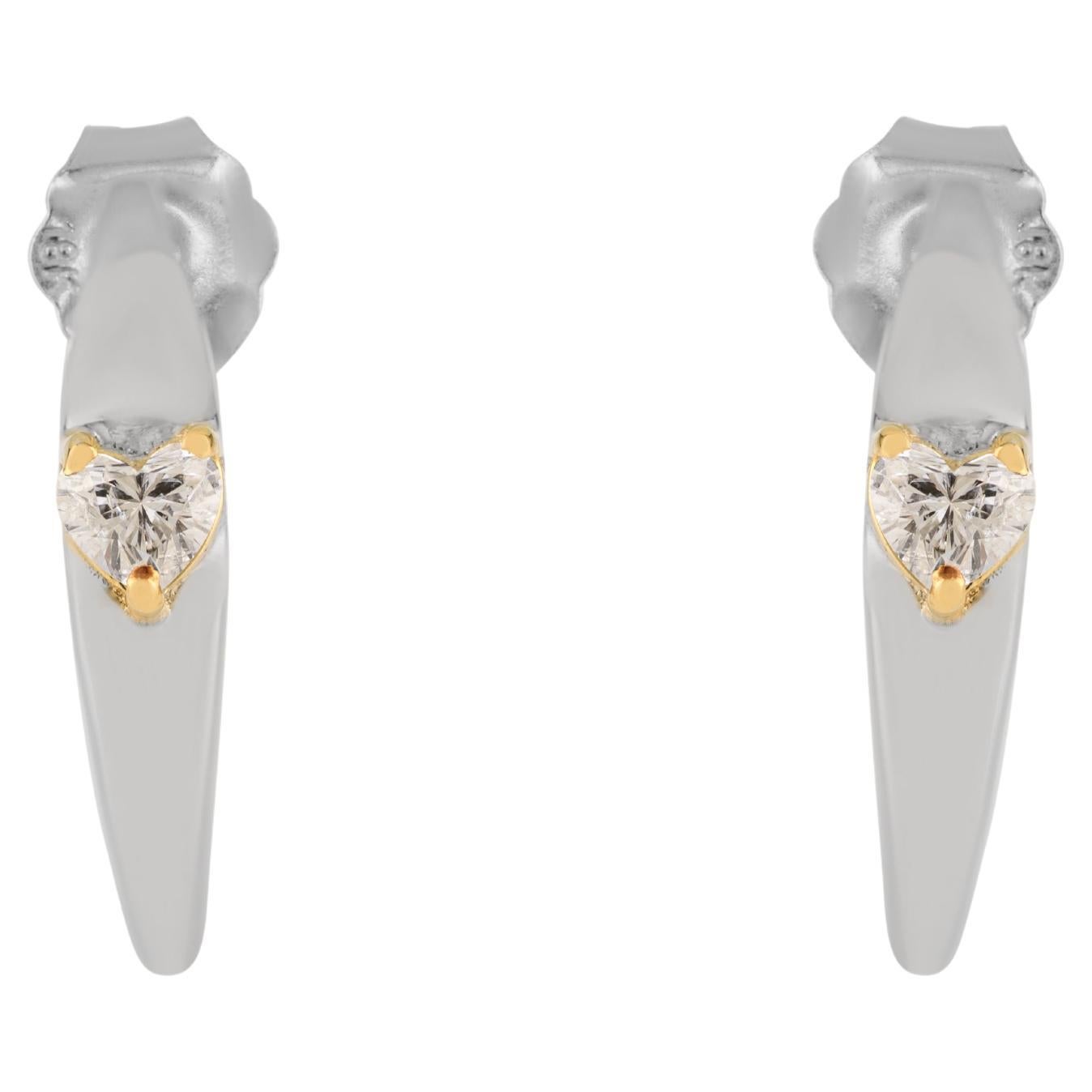 Boucles d'oreilles contemporaines en or blanc et jaune 18K avec diamant en forme de coeur en vente