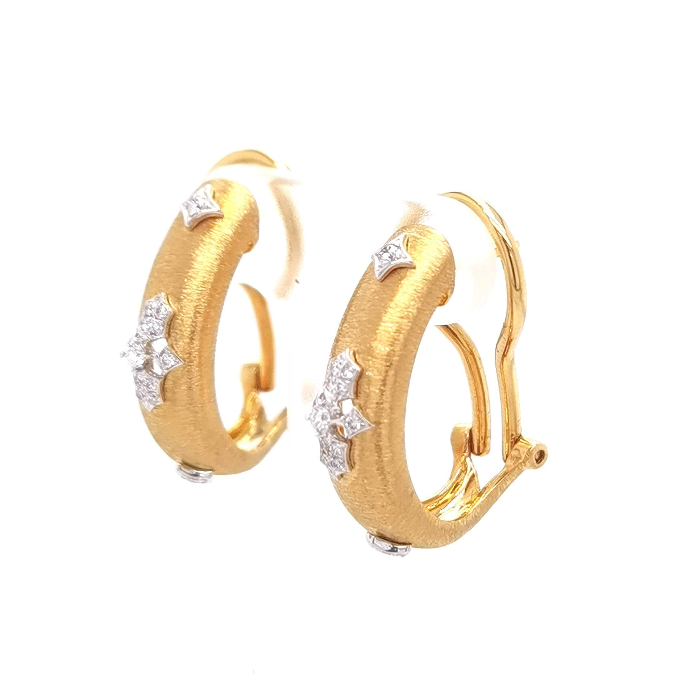 Artisan 18K Yellow & White Gold Diamond Earrings in Florentine Finish
