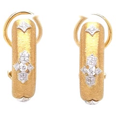 18K Yellow & White Gold Diamond Earrings in Florentine Finish