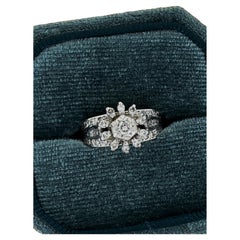 18K White & Yellow Gold Diamond Engagement Ring + 2 Diamond Bands (3 in 1 Set)