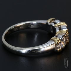 18k White & Yellow Gold Diamond Three-Stone Bezel Set Ring - Size 7