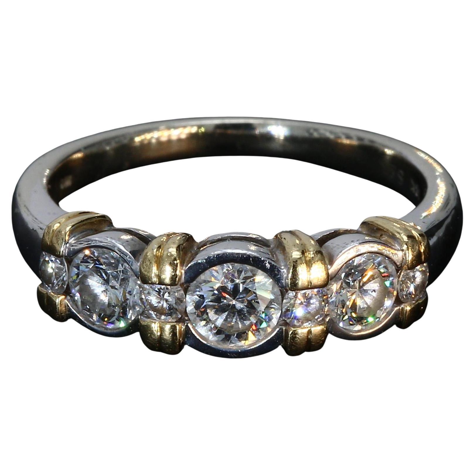 18k White
Yellow Gold Diamond Three-Stone Bezel Set Ring - Size 7