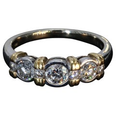 18k White 
Yellow Gold Diamond Three-Stone Bezel Set Ring - Size 7