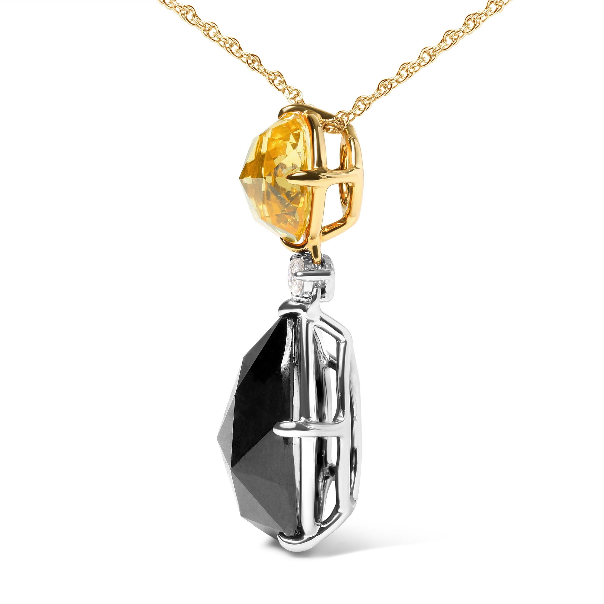 Contemporain Collier pendentif en or blanc et jaune 18 carats avec diamants, citrine jaune et onyx noir en vente