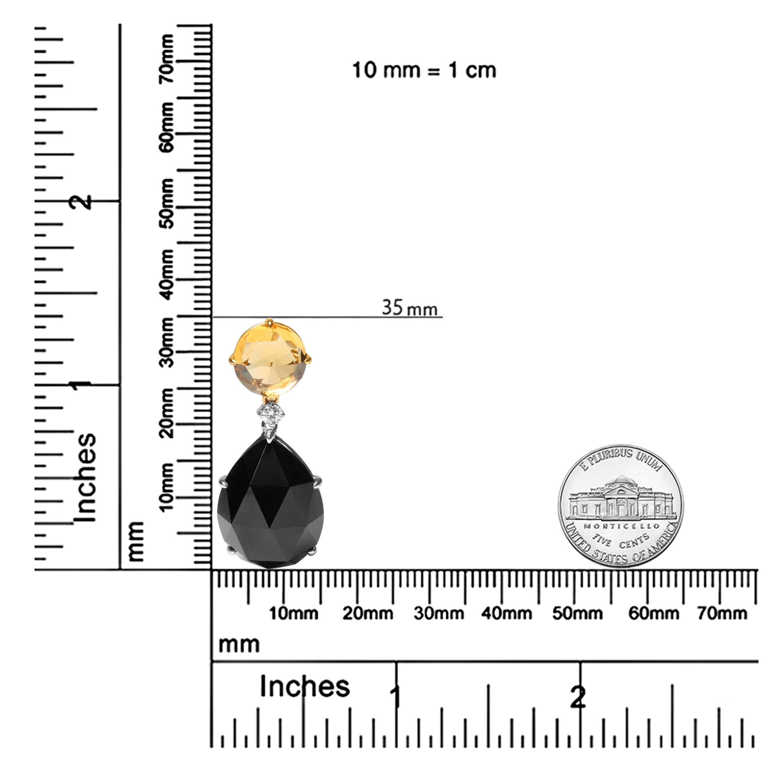 Round Cut 18K White & Yellow Gold Diamond & Yellow Citrine & Black Onyx Pendant Necklace For Sale