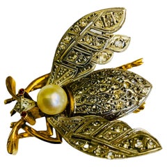 18K White/Yellow Gold Diamonds, Pearl And Ruby Insect Brooch