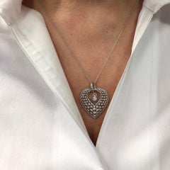 18 Karat White and Gold Edwardian Style Diamond Domed Heart Shaped Pendant