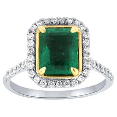 18K White 
Yellow Gold GIA Certified 2.24 Carat Green Emerald Halo Diamond Ring