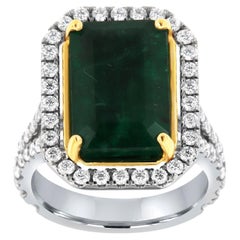 18K White & Yellow Gold GIA Certified 8.17 Carat Green Emerald Halo Diamond Ring