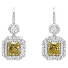 18k White 
Yellow Gold GIA Certified Fancy Light Yellow Diamond Earrings