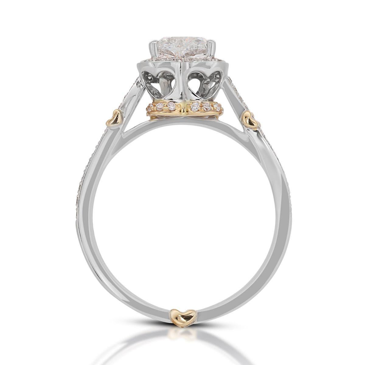 18K White & Yellow Gold Heart Shape Ring with 0.24 Ct Natural Diamonds, GIA Cert For Sale 1