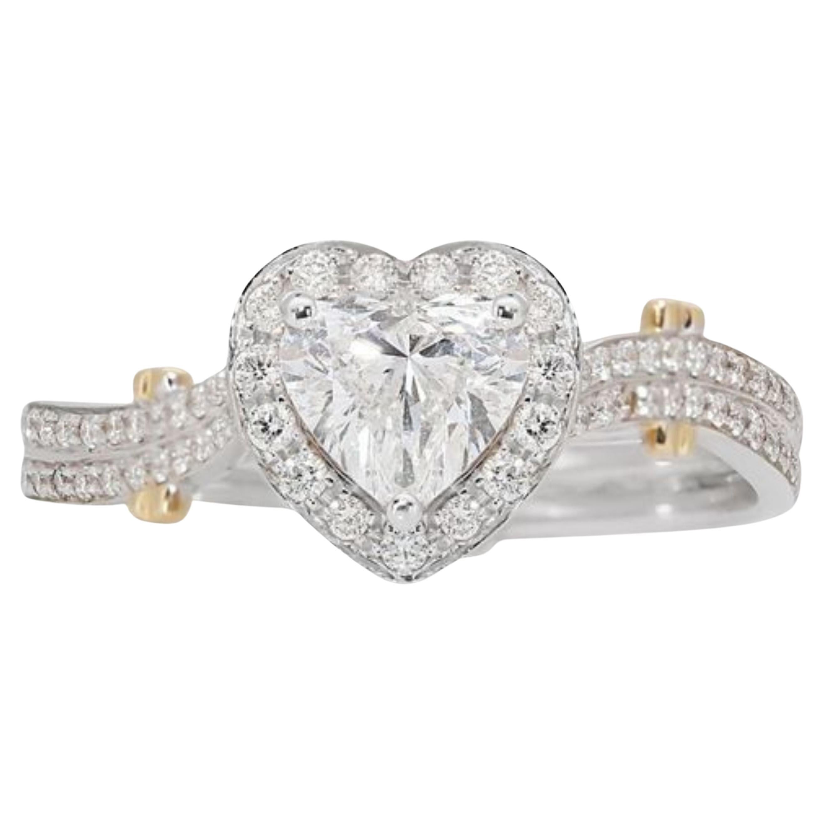18K White & Yellow Gold Heart Shape Ring with 0.24 Ct Natural Diamonds, GIA Cert