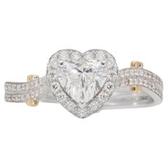 18K White & Yellow Gold Heart Shape Ring with 0.24 Ct Natural Diamonds, GIA Cert