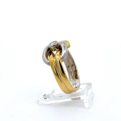 18k White & Yellow Gold Interlocking Knot 0.12ctw Round Diamond Solid Band Ring