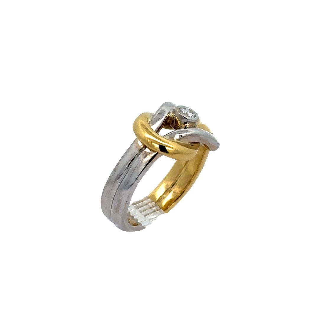 Women's 18k White & Yellow Gold Interlocking Knot 0.12ctw Round Diamond Solid Band Ring For Sale