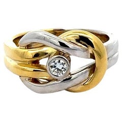 18k White & Yellow Gold Interlocking Knot 0.12ctw Round Diamond Solid Band Ring