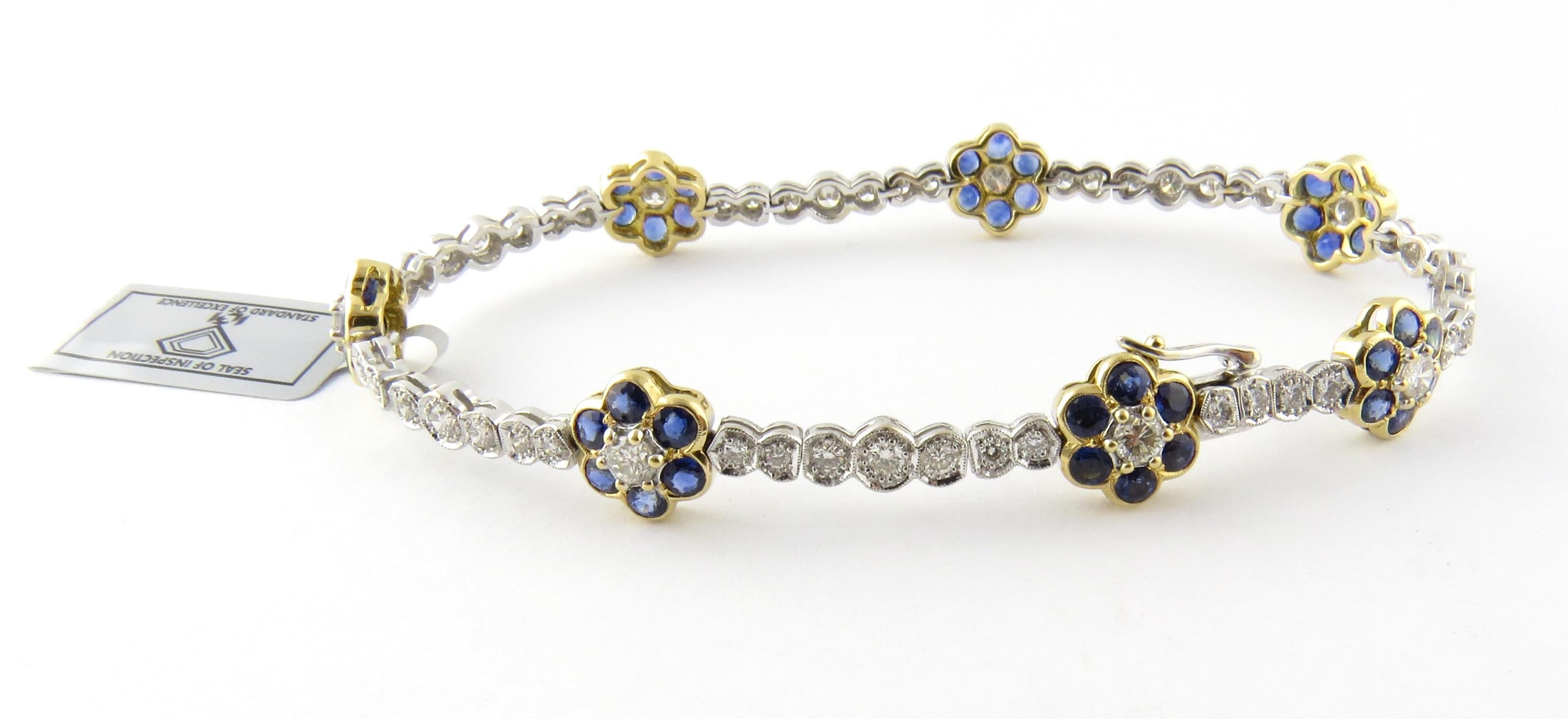 Contemporary  18K White Yellow Gold Natural Sapphire Diamond Floral Bracelet 