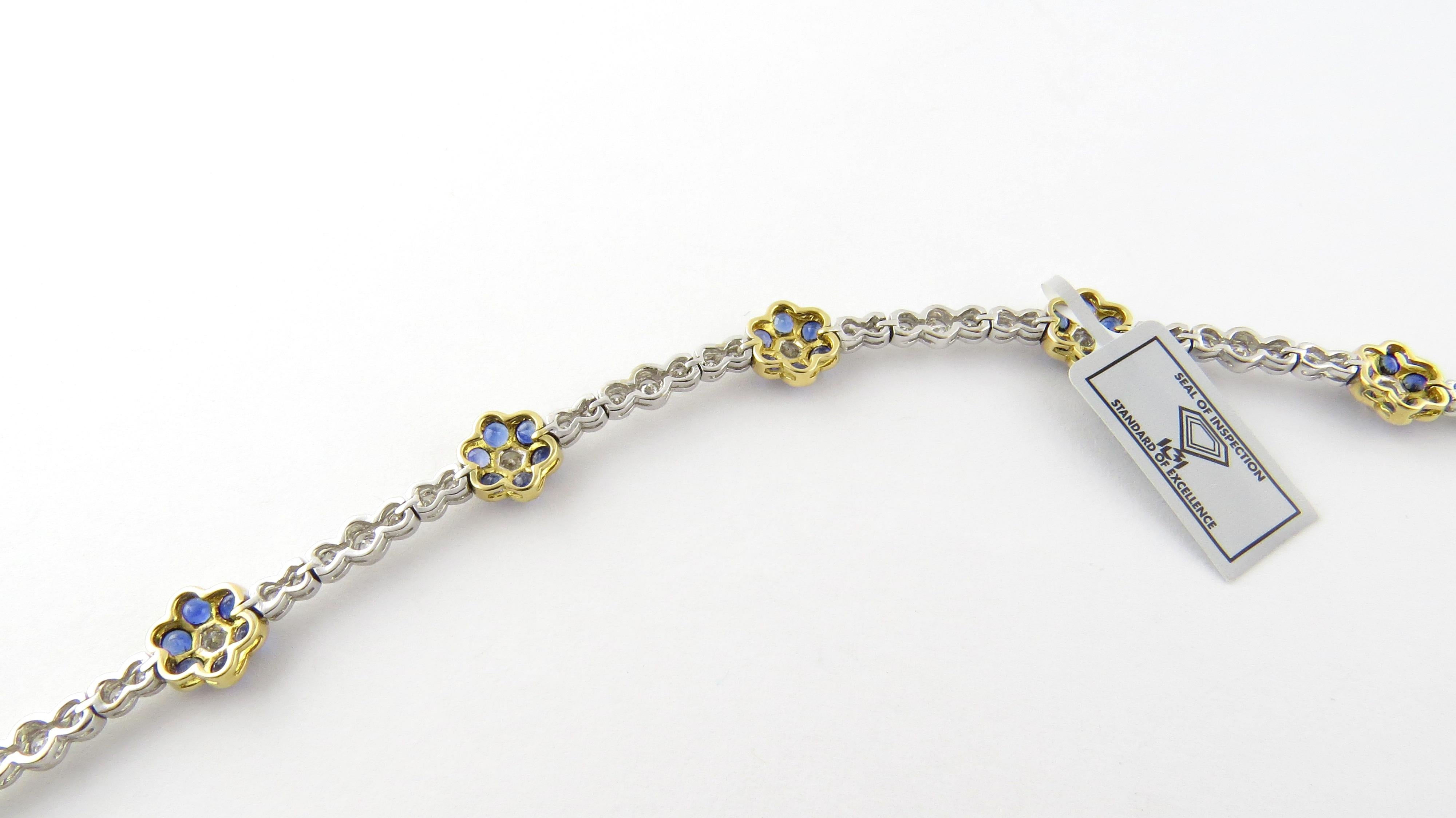 Round Cut  18K White Yellow Gold Natural Sapphire Diamond Floral Bracelet 