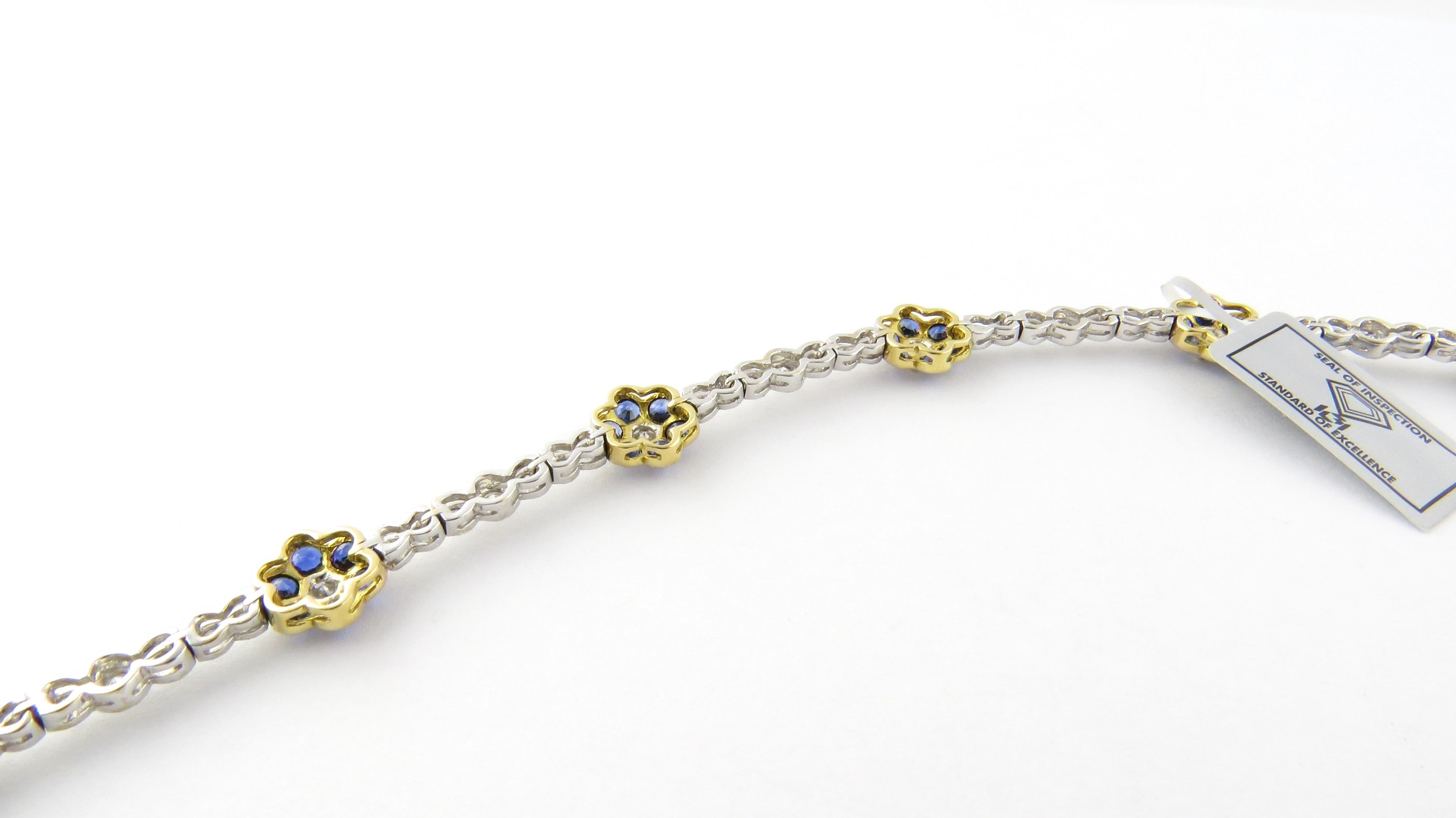  18K White Yellow Gold Natural Sapphire Diamond Floral Bracelet  In Excellent Condition In Washington Depot, CT