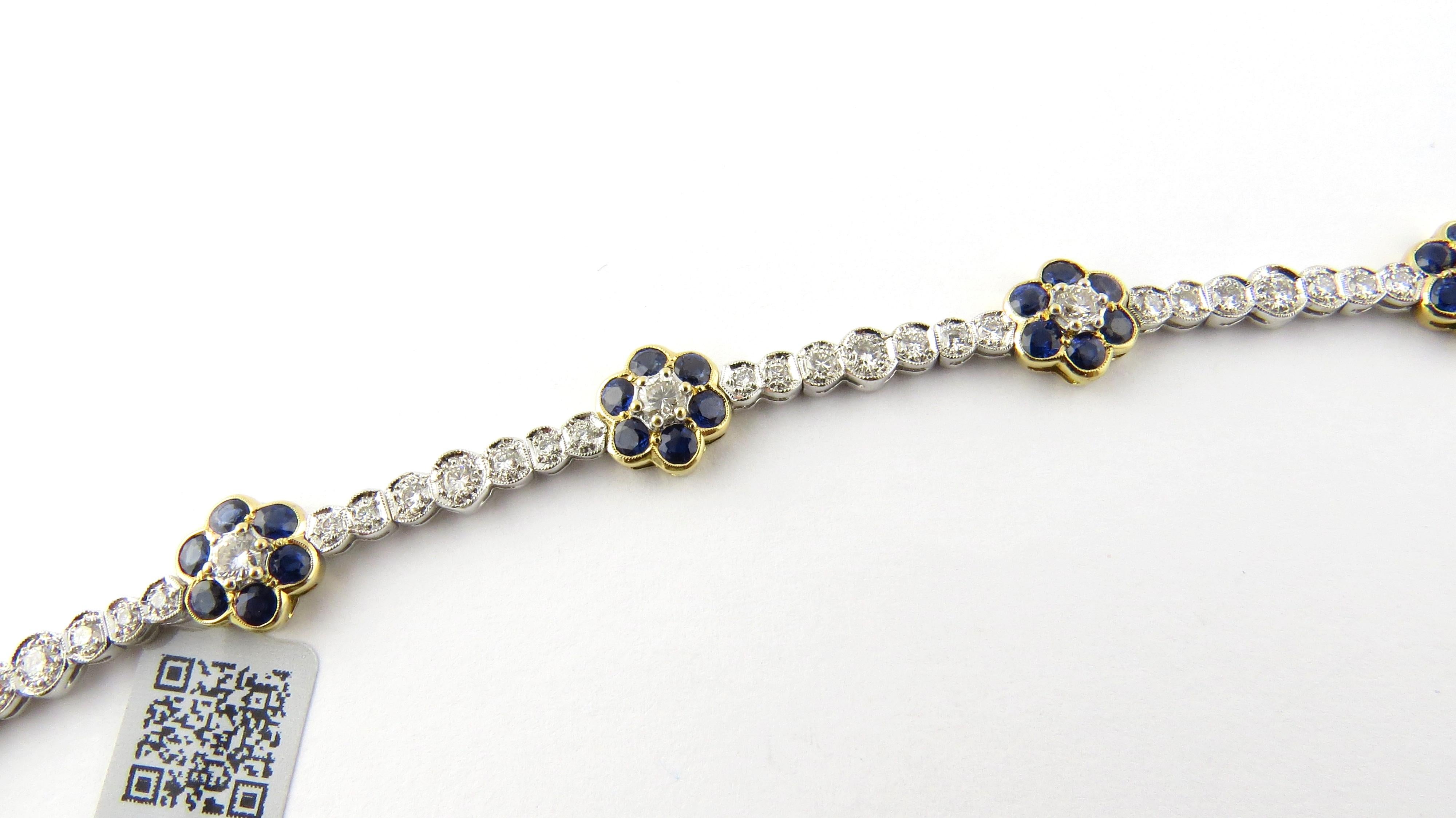 Women's  18K White Yellow Gold Natural Sapphire Diamond Floral Bracelet 