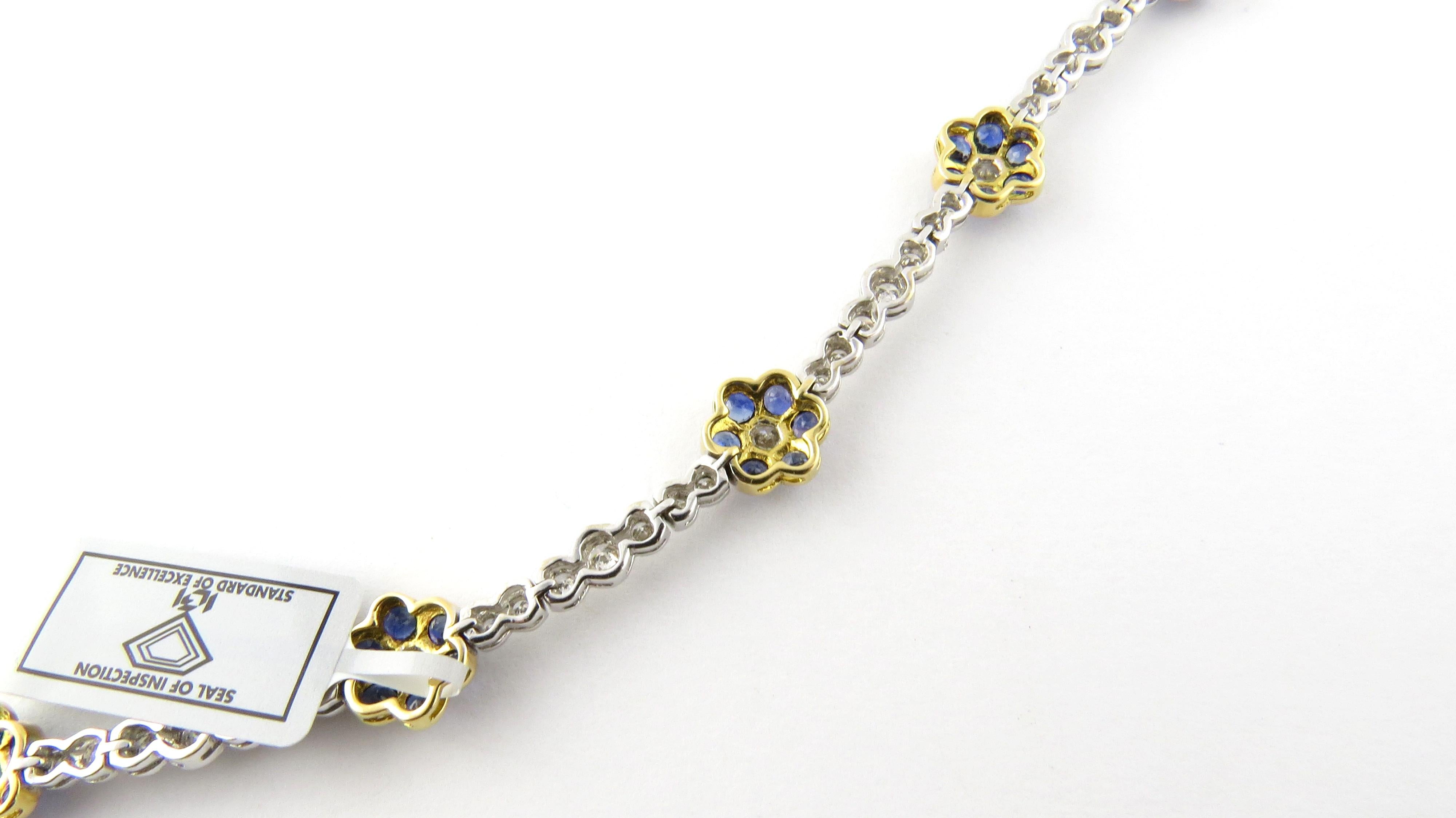 18K White Yellow Gold Natural Sapphire Diamond Floral Bracelet  1