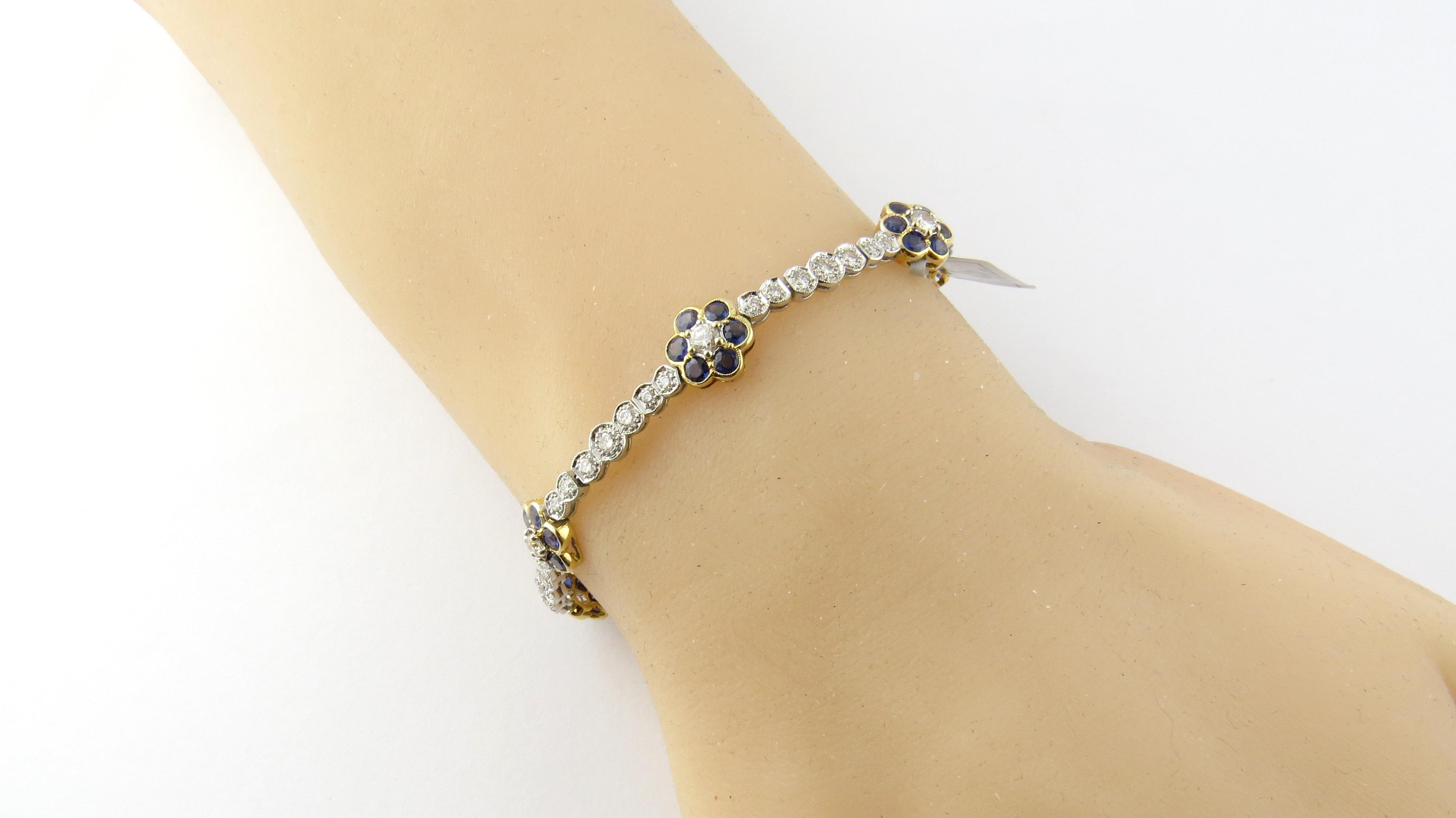  18K White Yellow Gold Natural Sapphire Diamond Floral Bracelet  2