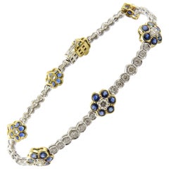  18K White Yellow Gold Natural Sapphire Diamond Floral Bracelet 