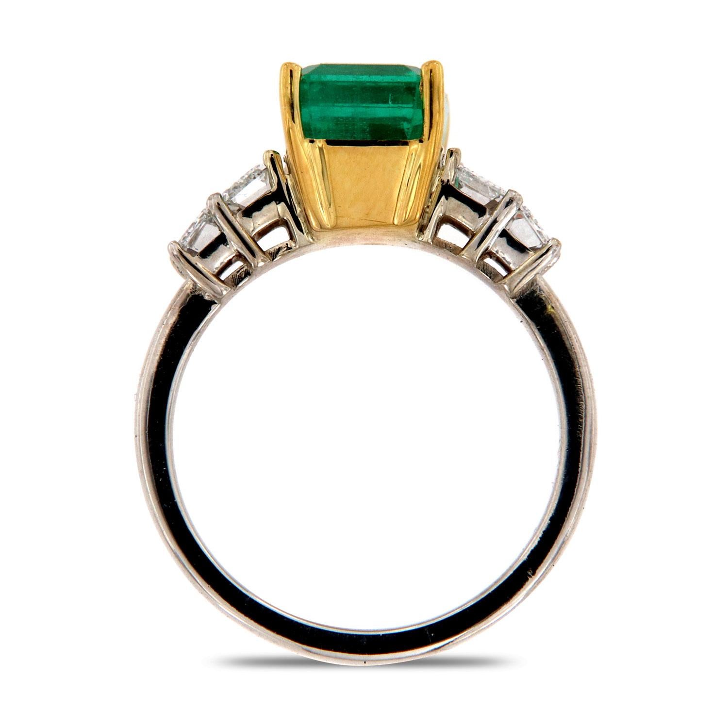 Emerald Cut 18k White and Yellow Gold Nikki Green Emerald Diamond Ring 'Center: 3.29- Carat' For Sale