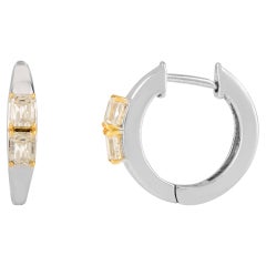 Boucles d'oreilles Huggie en or blanc et jaune 18K avec diamants octogonaux Everyday Wear